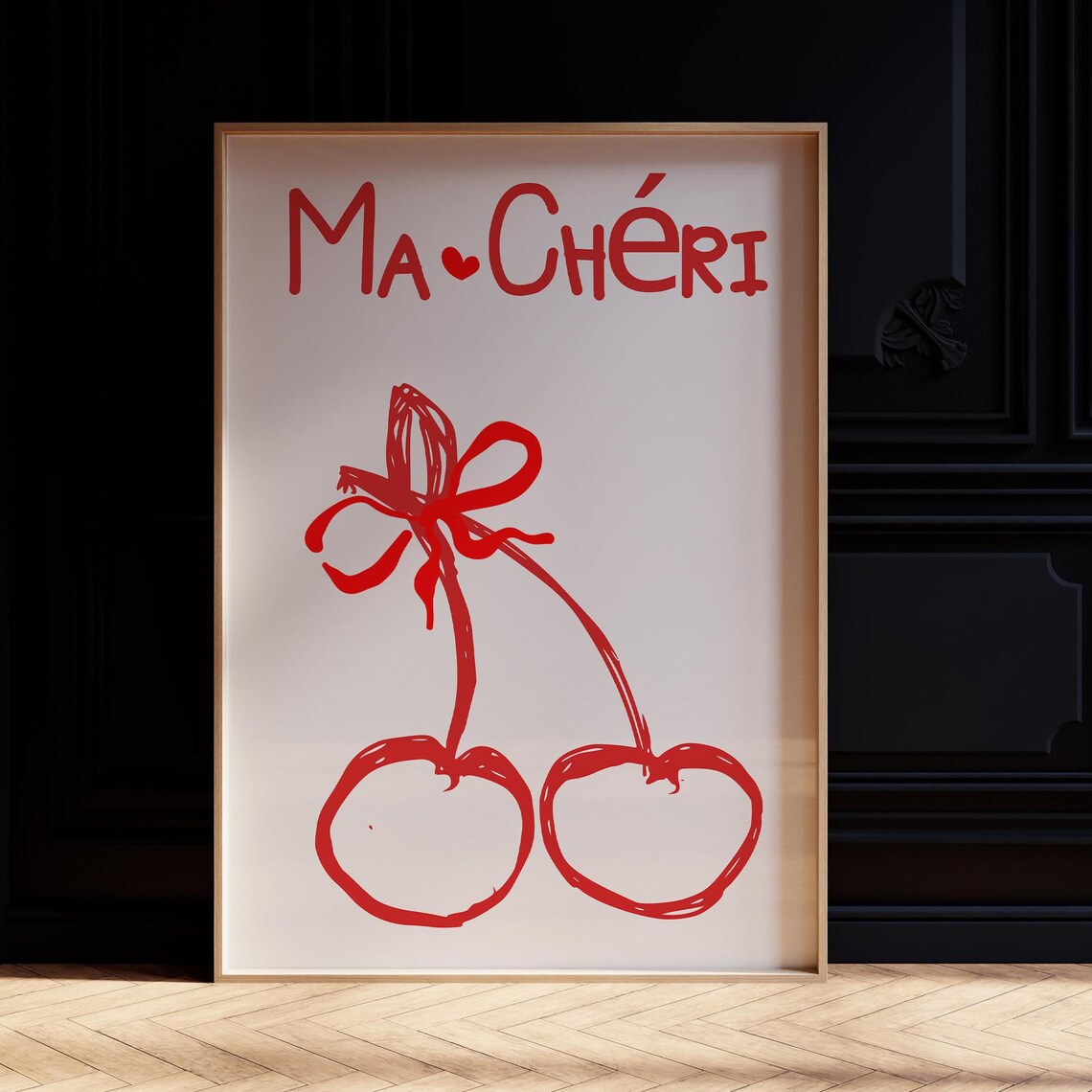 Ma Cheri Red Cherry Doodle French Coquette Kitchen Wall Poster