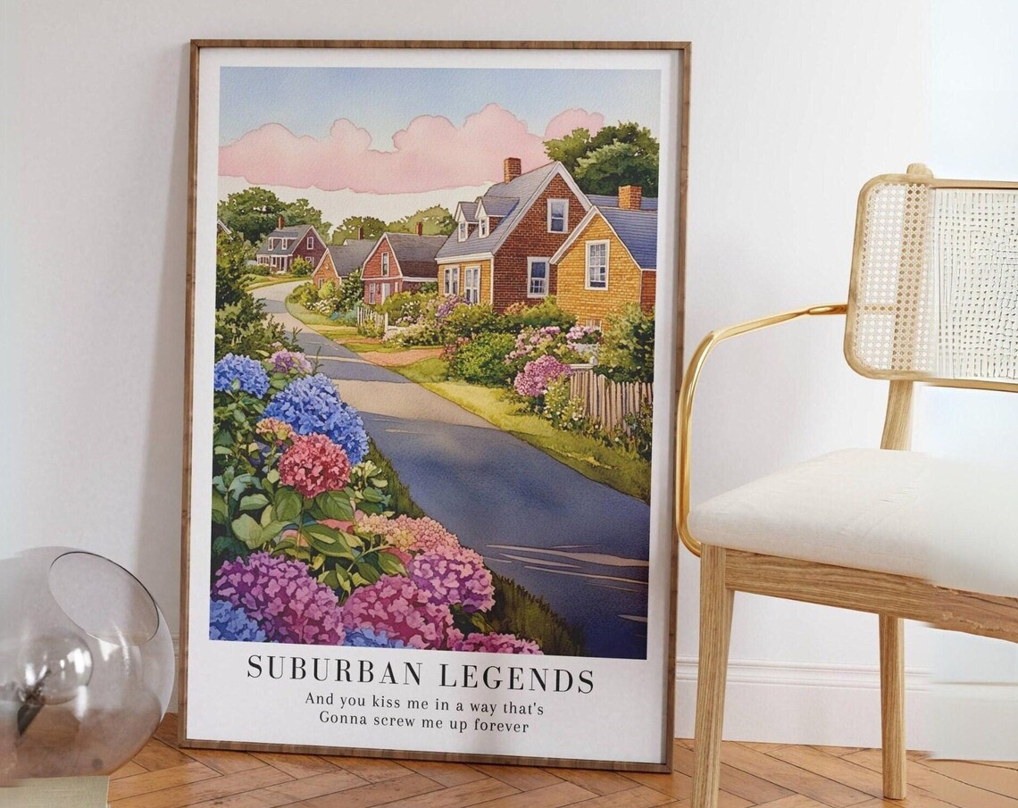 Taylor Swift Suburban Legends Hydrangea Street Watercolor Poster