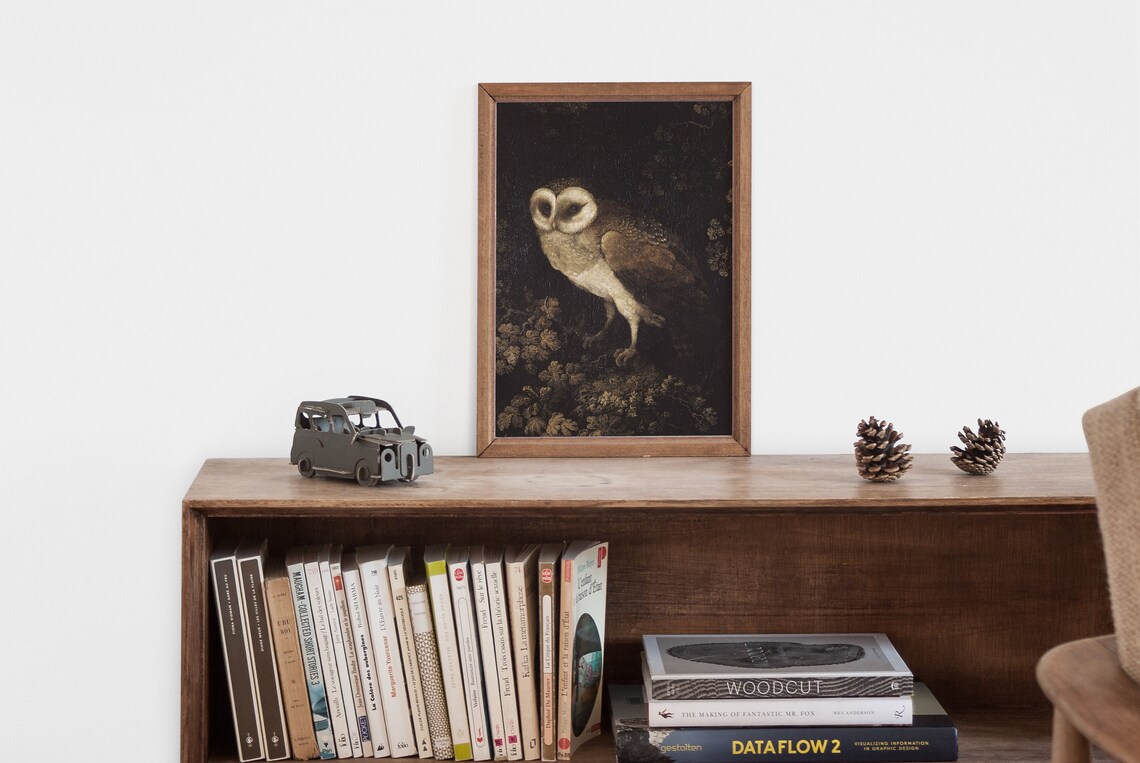 Owl Vintage Art Print, Neutral Dark Academia Decor - Image 2