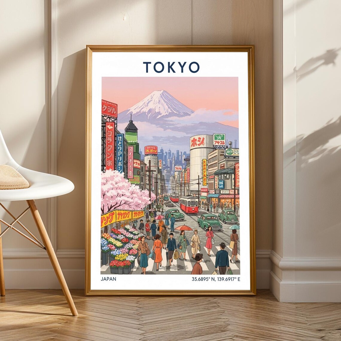 Tokyo Mount Fuji Blossom Street Tram Vintage Travel Poster Japan