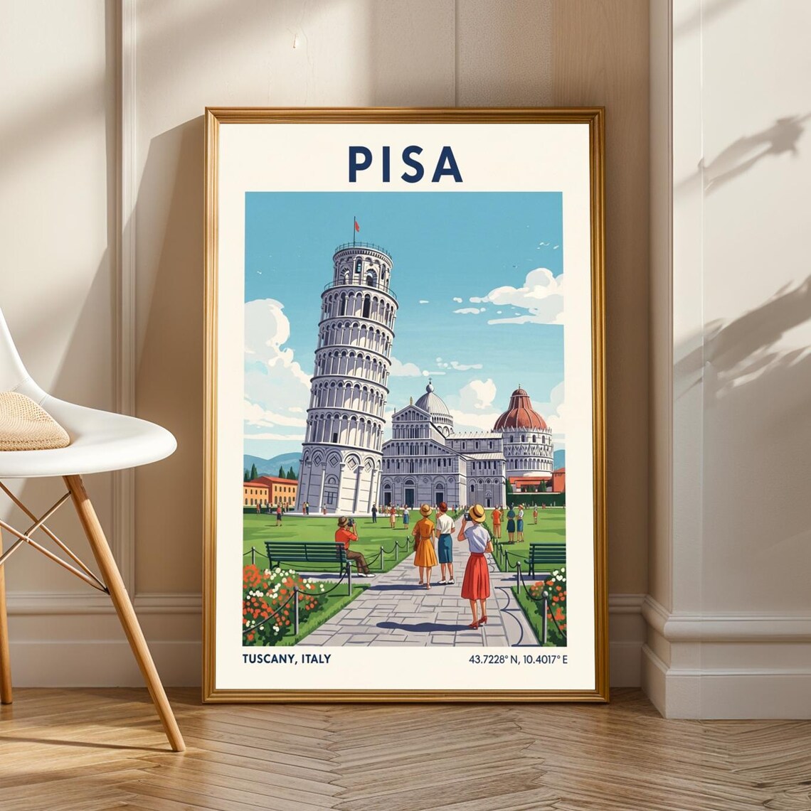 Pisa Leaning Tower And Cathedral Sunny Day Retro Italian Travel Poster