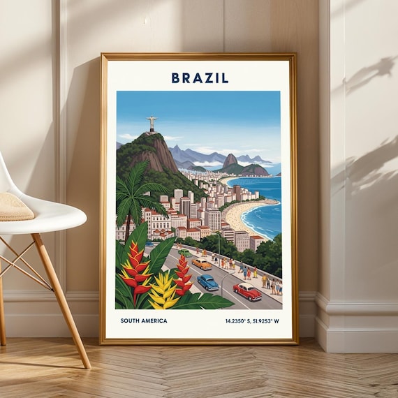 Rio De Janeiro Brazil Copacabana Beach Vintage Travel Art Poster