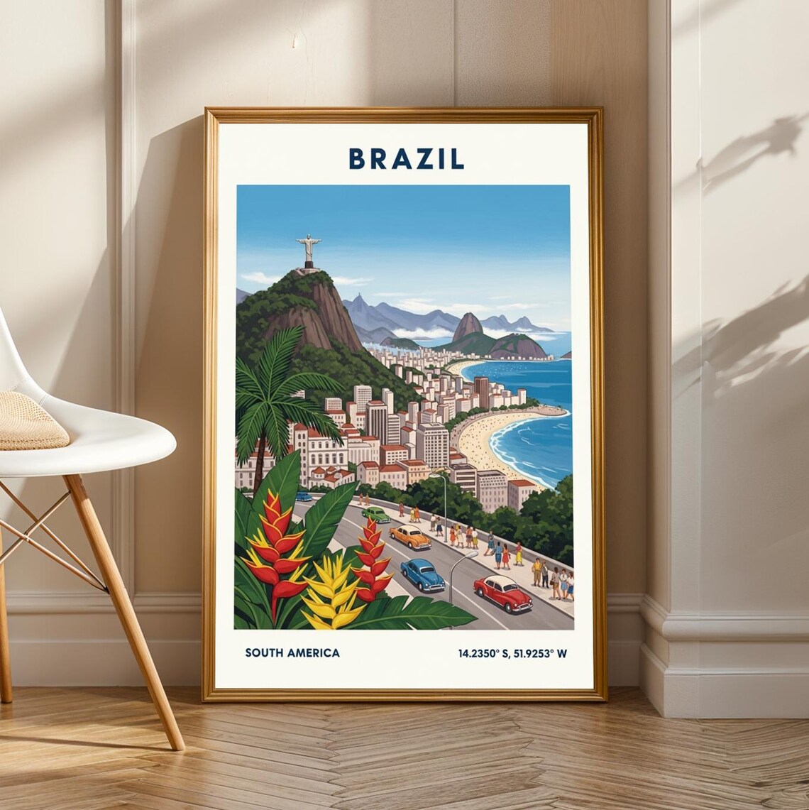 Rio De Janeiro Brazil Copacabana Beach Vintage Travel Art Poster