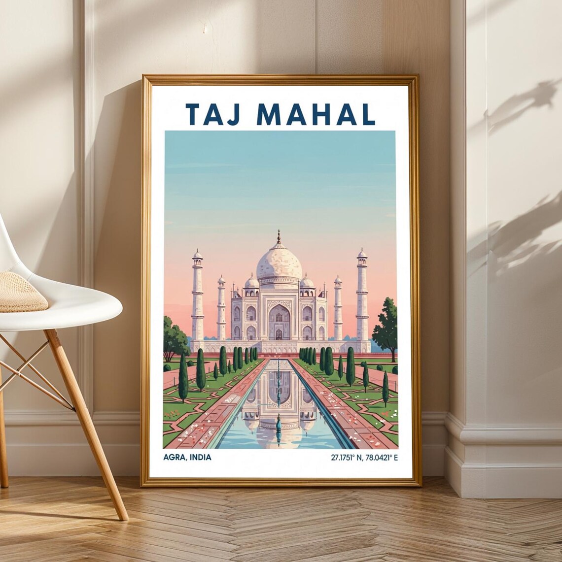 Taj Mahal Agra Pastel Sunrise Reflection Pool India Travel Poster