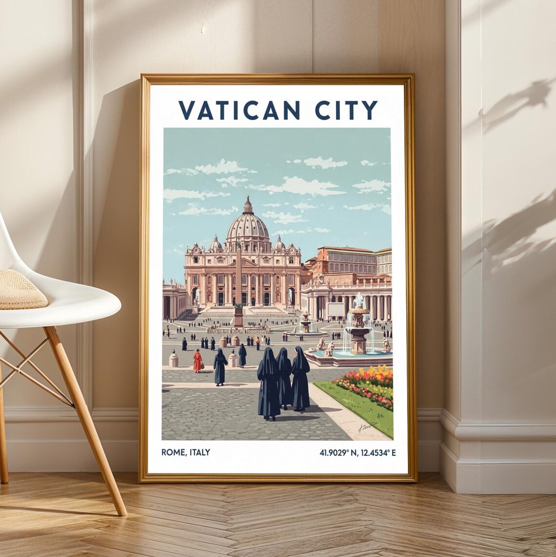 Vatican City St Peters Basilica Square Vintage Italian Travel Poster