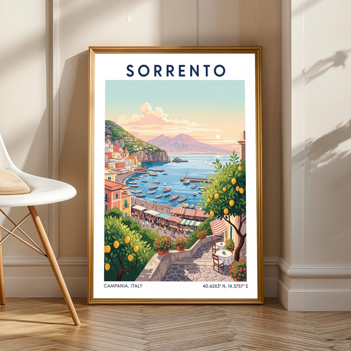 Sorrento Italy Bay Boats Lemon Trees Amalfi Coast Travel Poster