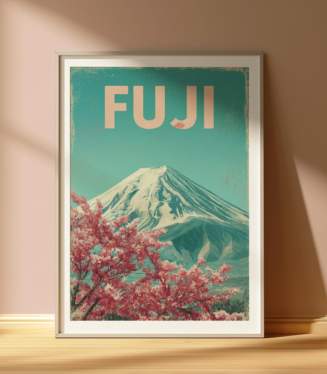Vintage Mount Fuji Travel Poster With Cherry Blossoms Japan Spring Art