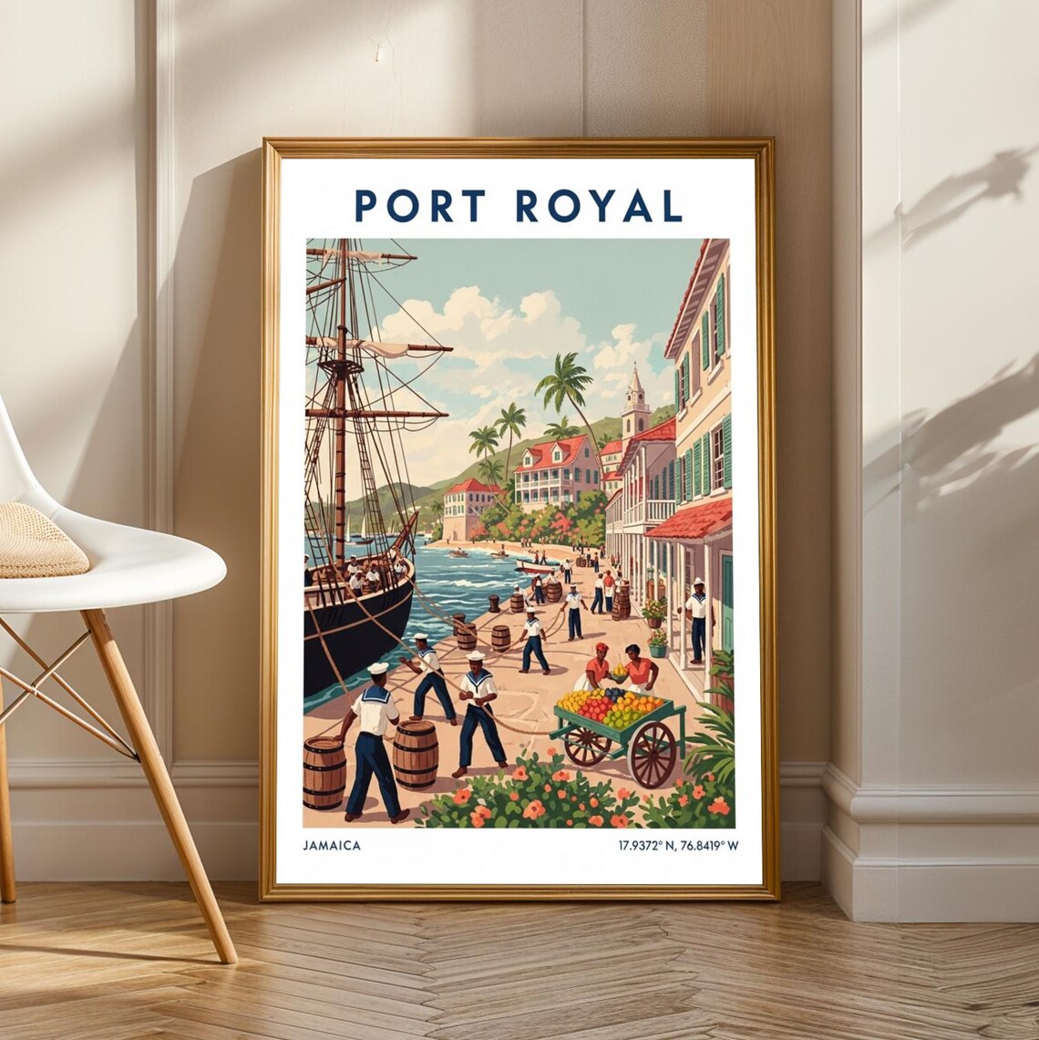 Port Royal Jamaica Tall Ship Harbor Sailors Vintage Travel Poster