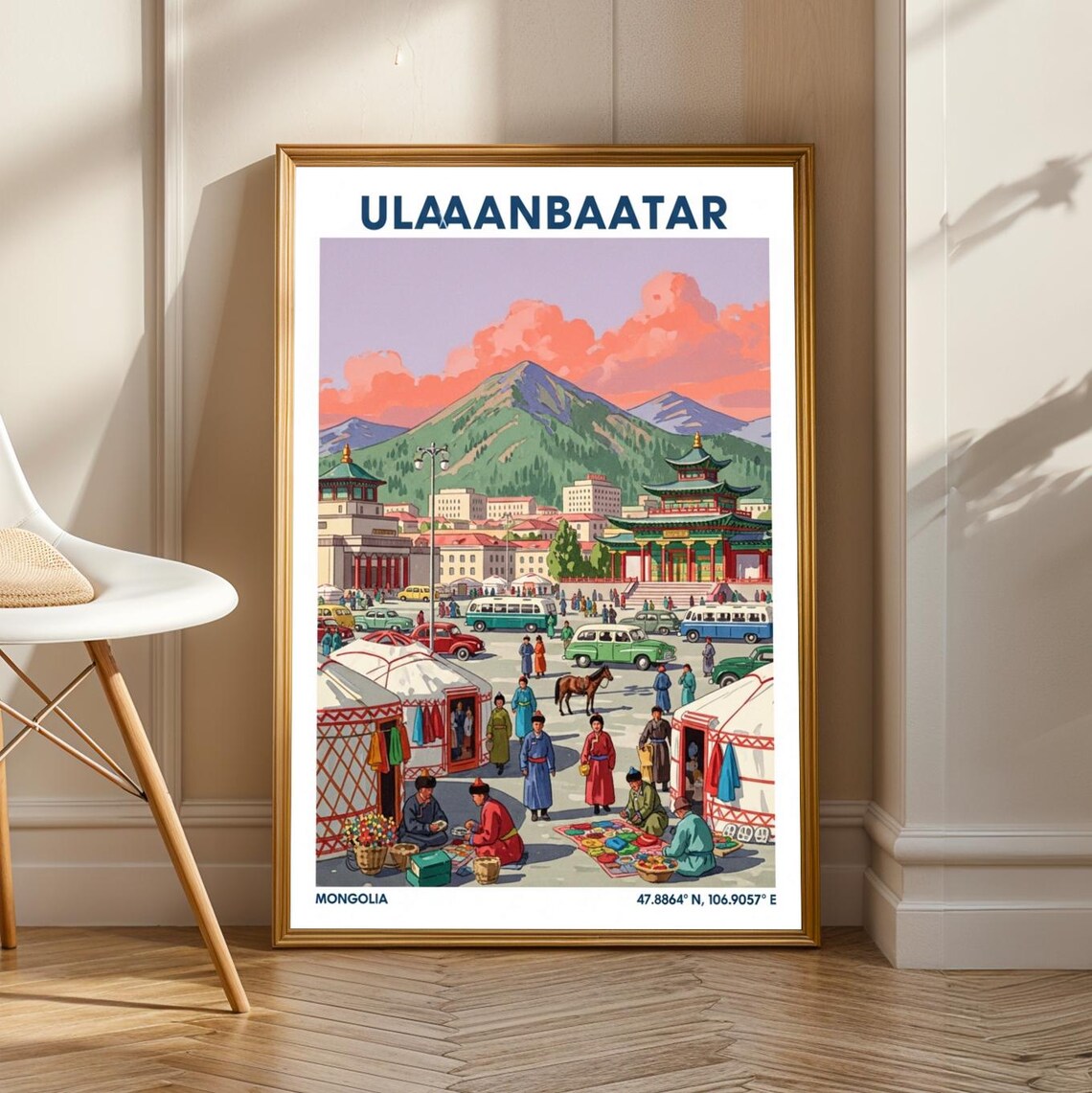 Ulaanbaatar Mongolia Market Square Vintage Travel Poster Steppe City