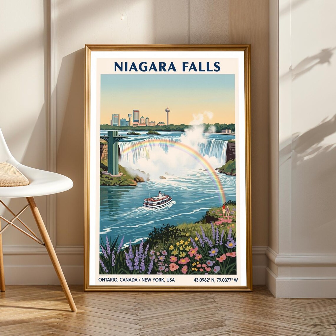 Niagara Falls Rainbow Boat Horseshoe Travel Poster Ontario Art