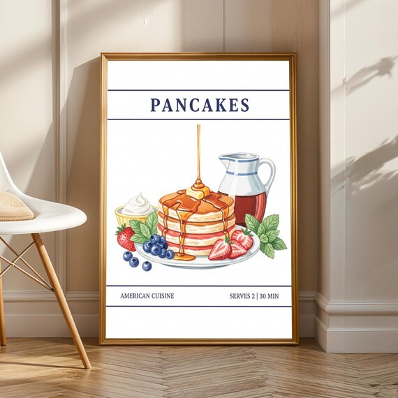 Pancakes American Cuisine Recipe Style Watercolor Breakfast Food Art Poster