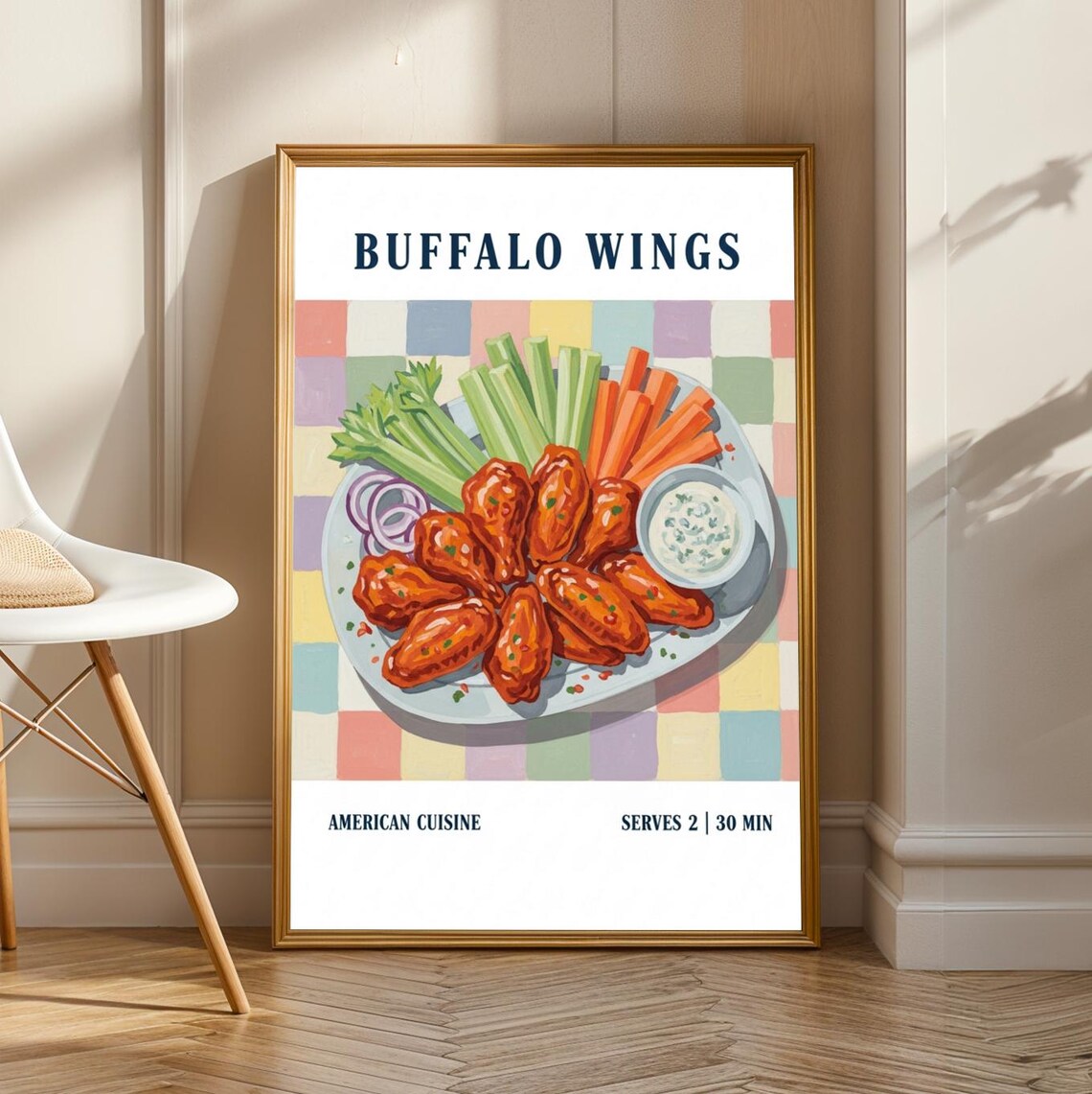 Buffalo Wings Illustration Art Print, Modern Kitchen Decor