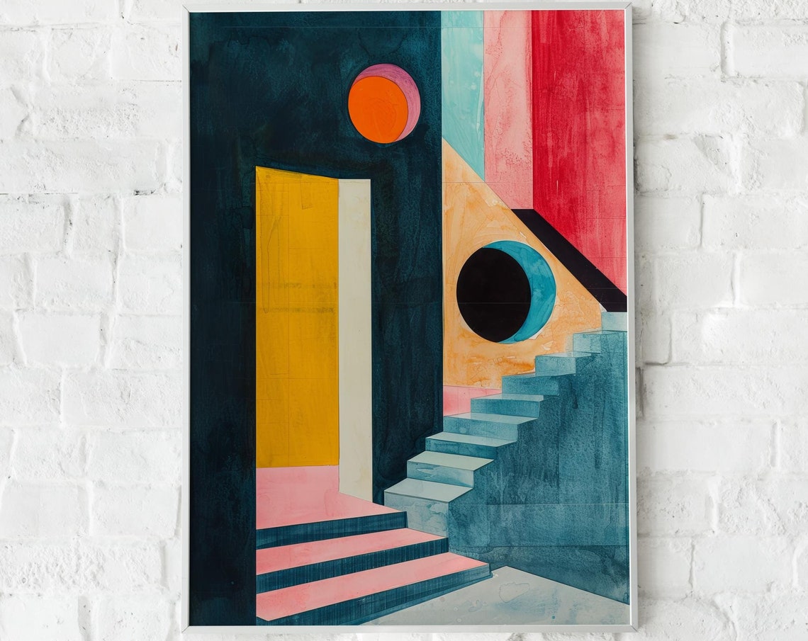 Colorful Geometric Architectural Abstract Watercolor Art Print - Image 4