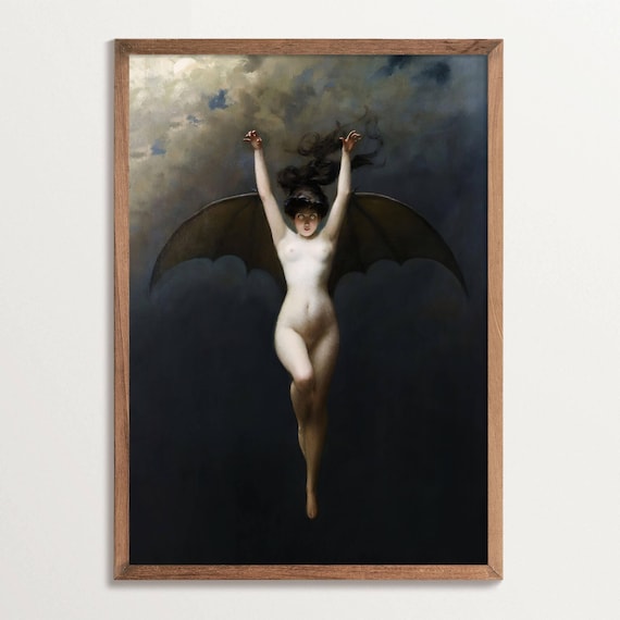 Dark Academia Decor La Femme Chauve Souris The Batwoman Wall Art Dark Gothic Art Print Macabre Decor Vintage Witch Print
