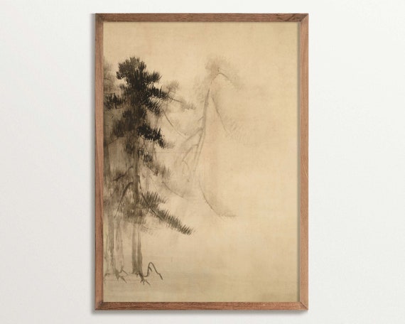 Wabi Sabi Pine Tree Sketch Art Print, Minimalist