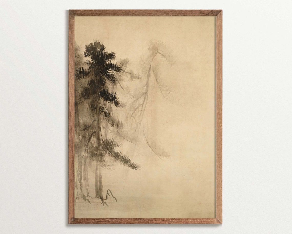 Wabi Sabi Pine Tree Sketch Art Print, Minimalist
