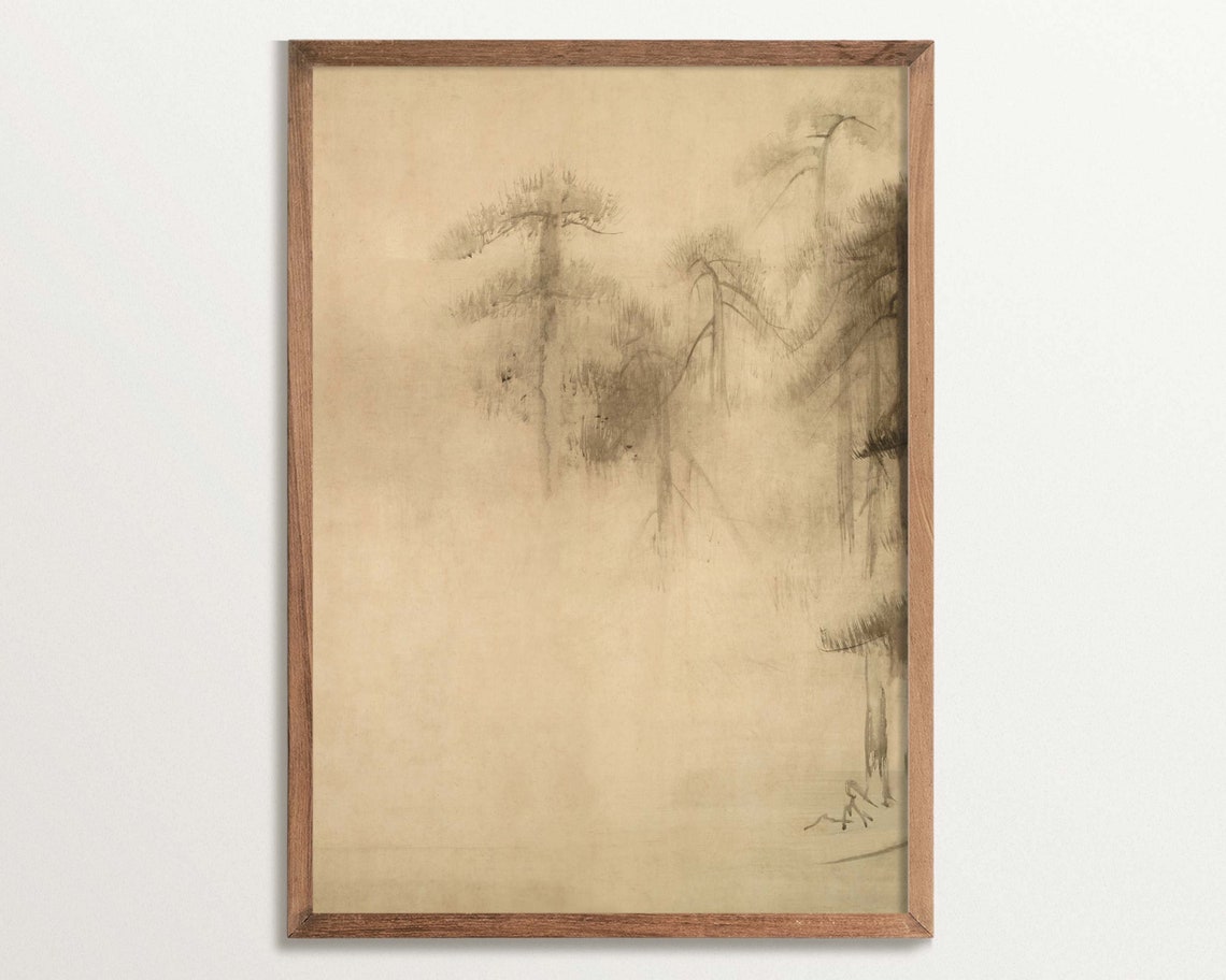Wabi Sabi Pine Tree Sketch, Minimalist Art Print