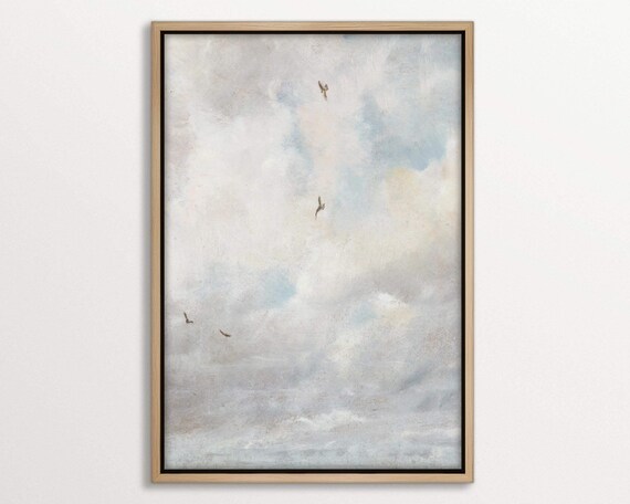 Vintage Clouds Wall Art Print Serene Skyscape Minimalist Decor With Soothing Tones Classic Nature Inspired Wall Art