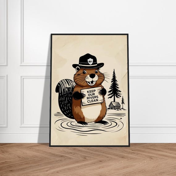 Conservation Beaver Illustration Cute Forest Animal Ranger Promoting Clean Rivers Ecofriendly Nature Art For Posters Or Gifts