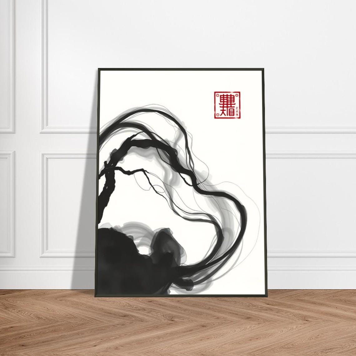 Abstract Flowing Black Ink Smoke Sumi E Minimalist Art Poster