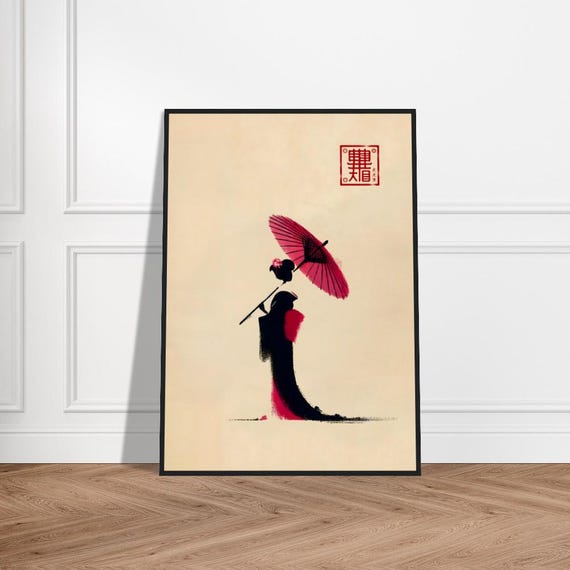 Japanese Geisha Art Poster Minimalist Wall Decor Museumquality Matte Paper Framed Zen Print Cultural Artwork