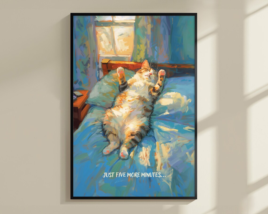 Cat Sleeping Print, Funny Cat Wall Decor - Image 3