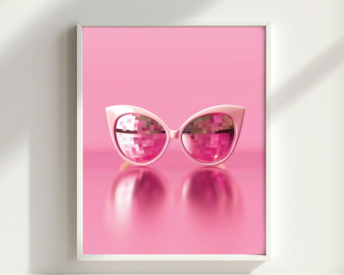 Pink Cat Eye Sunglasses Disco Ball Lenses Retro Glam Party Poster - Image 3