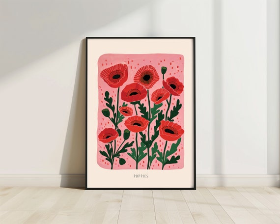 Poppy Art Print Red Poppy Art Floral Print Botanical Print Poster Bold Flower Wall Art Colorful Print Bedroom Dcor Abstract Minimal