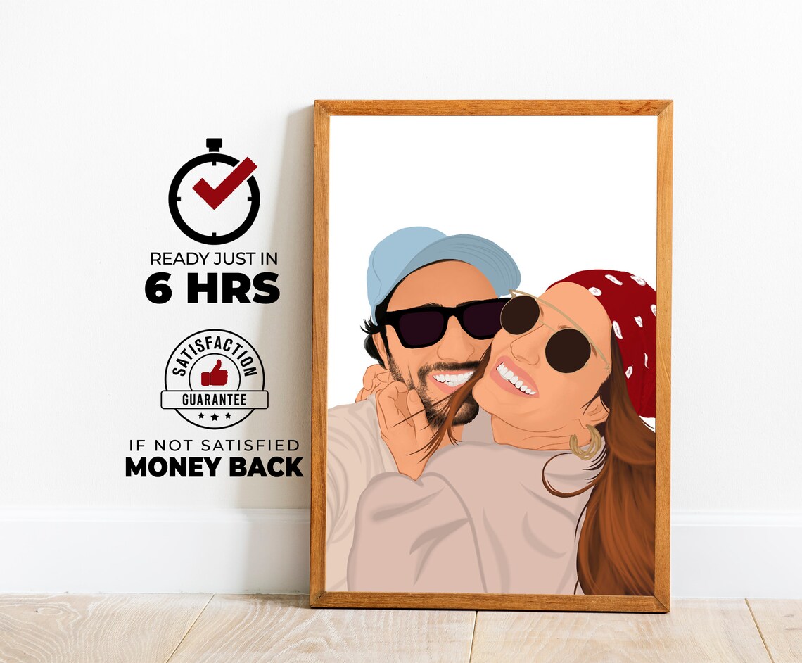 Couple Selfie Sunglasses Cap and Bandana Custom Portrait Poster