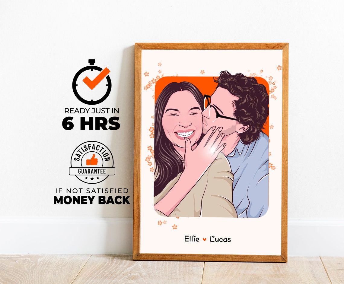 Ellie and Lucas Faceless Couple Portrait Custom Love Art Poster