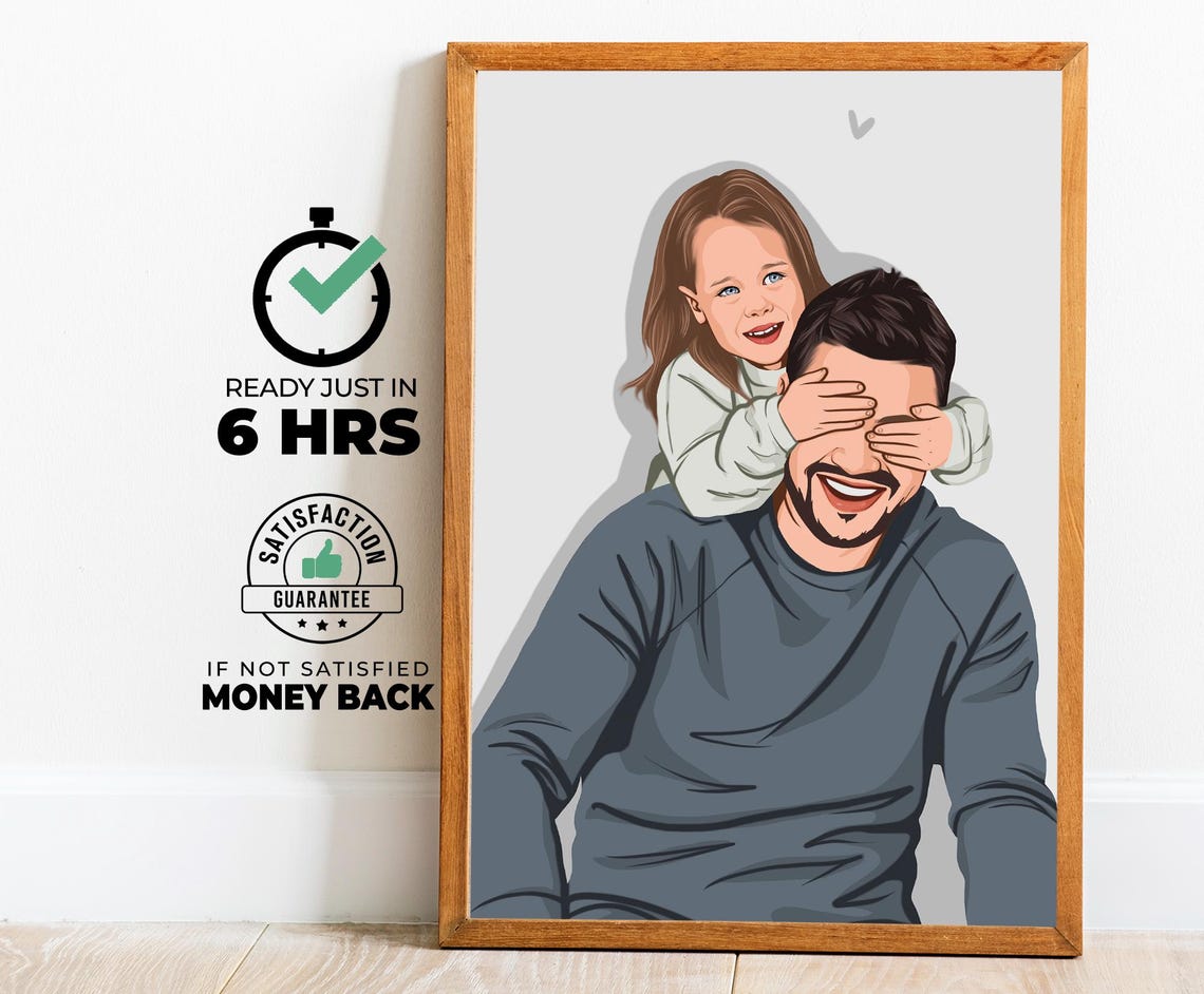 Little Daughter Covering Dad's Eyes Peekaboo Custom Portrait Poster