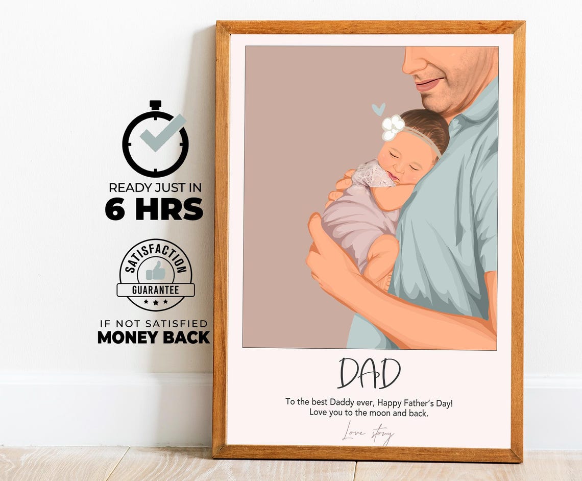 Personalized Fathers Day Gift Dad Portrait Custom Unique Artwork Faceless Dad Portrait Gift For Him Family Print Dad Art