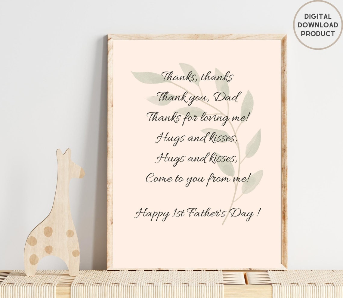 Loving Thanks Thank You Dad First Father's Day Peach Poem Poster