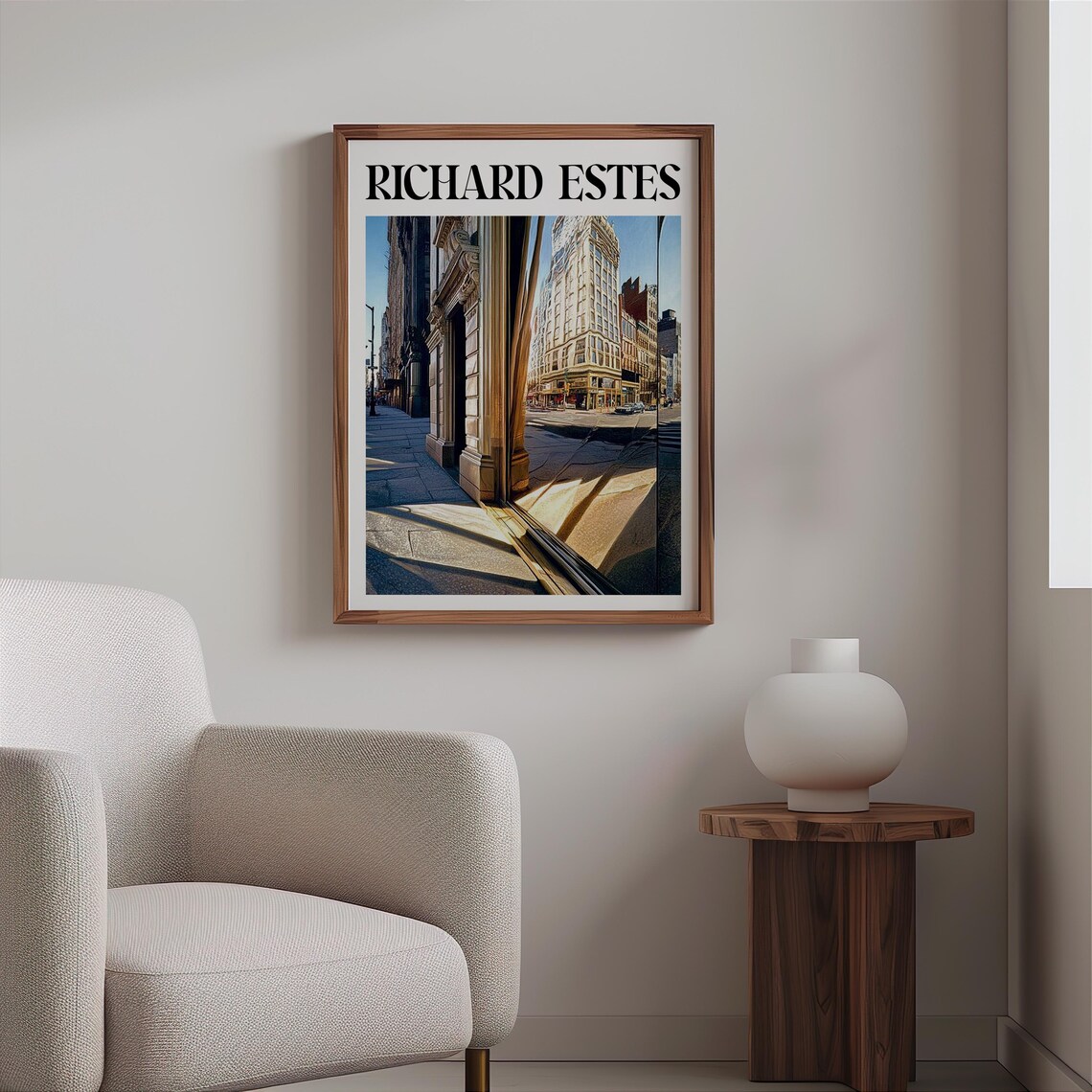 Richard Estes Inspired Sunlit Street Corner Glass Reflection Print - Image 2