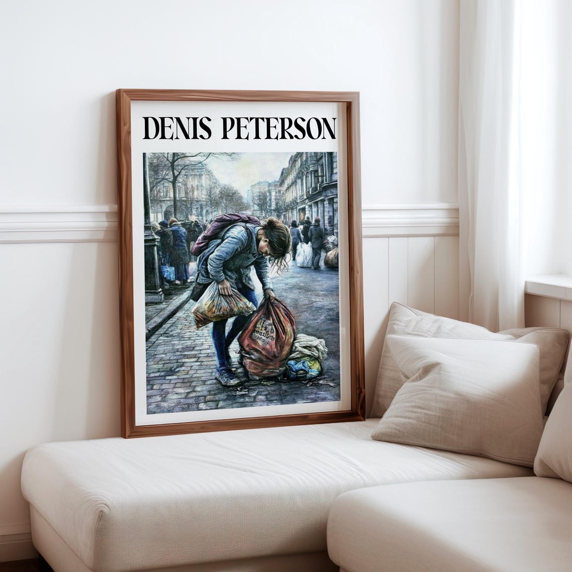 Denis Peterson Woman With Bags Cobblestone Street Scene Art Poster