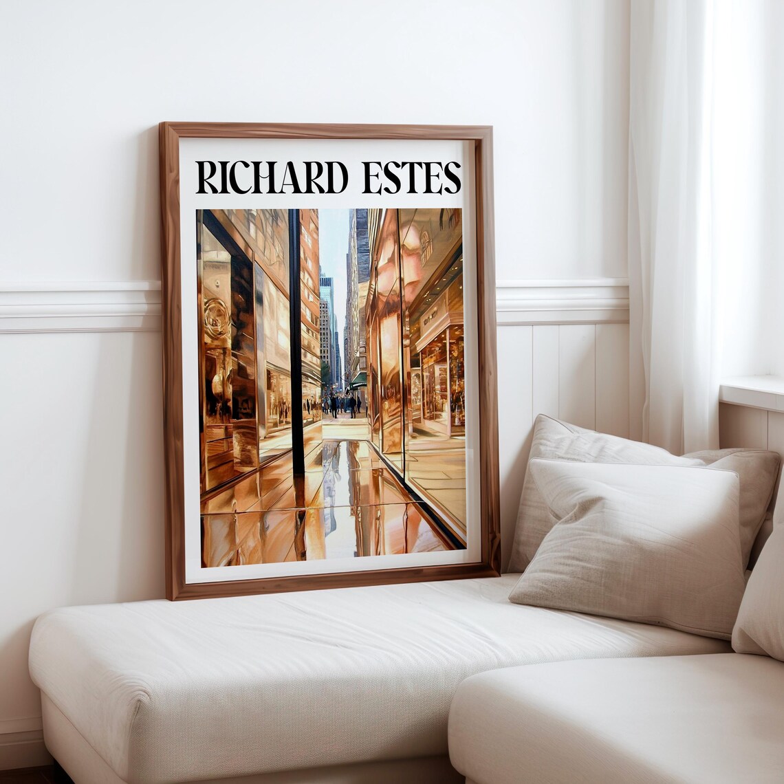 Golden Mirrored Shopping Arcade Storefronts Photorealism City Poster