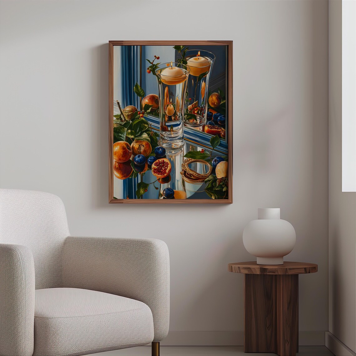 Floating Candles Glass Vase Fruit Still Life Photorealism Art Print - Image 2