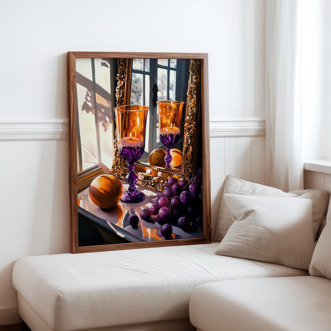 Purple Goblets Grapes Gilt Mirror Still Life Photorealism Art Print