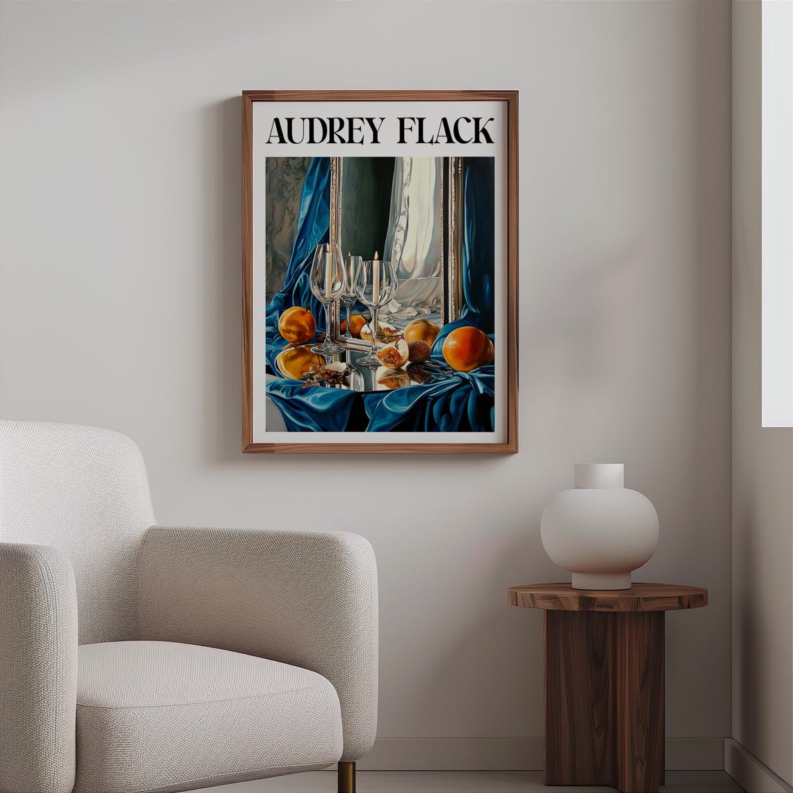 Audrey Flack Inspired Wine Glasses Oranges Blue Satin Drapery Poster - Image 2