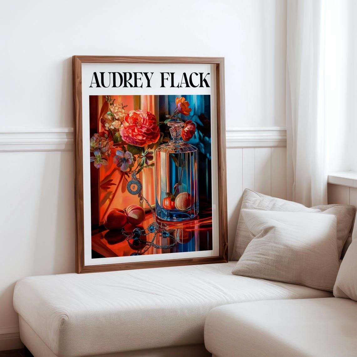 Audrey Flack Crystal Decanter Peony Peaches Jewelry Still Life Print