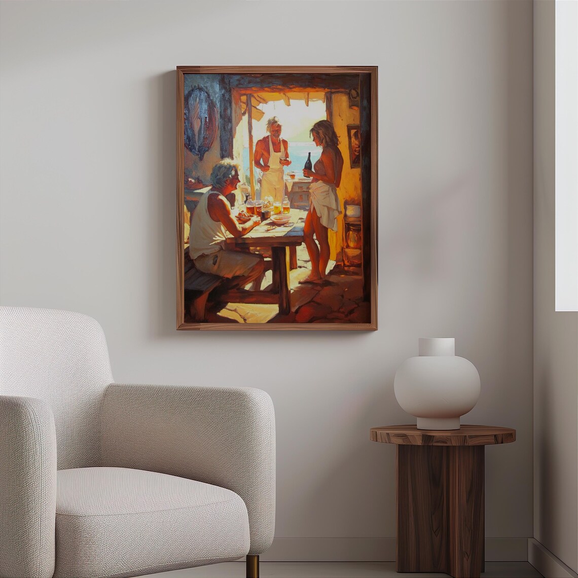 Golden Hour Seaside Taverna Friends Sharing Drinks Impressionist Print - Image 2