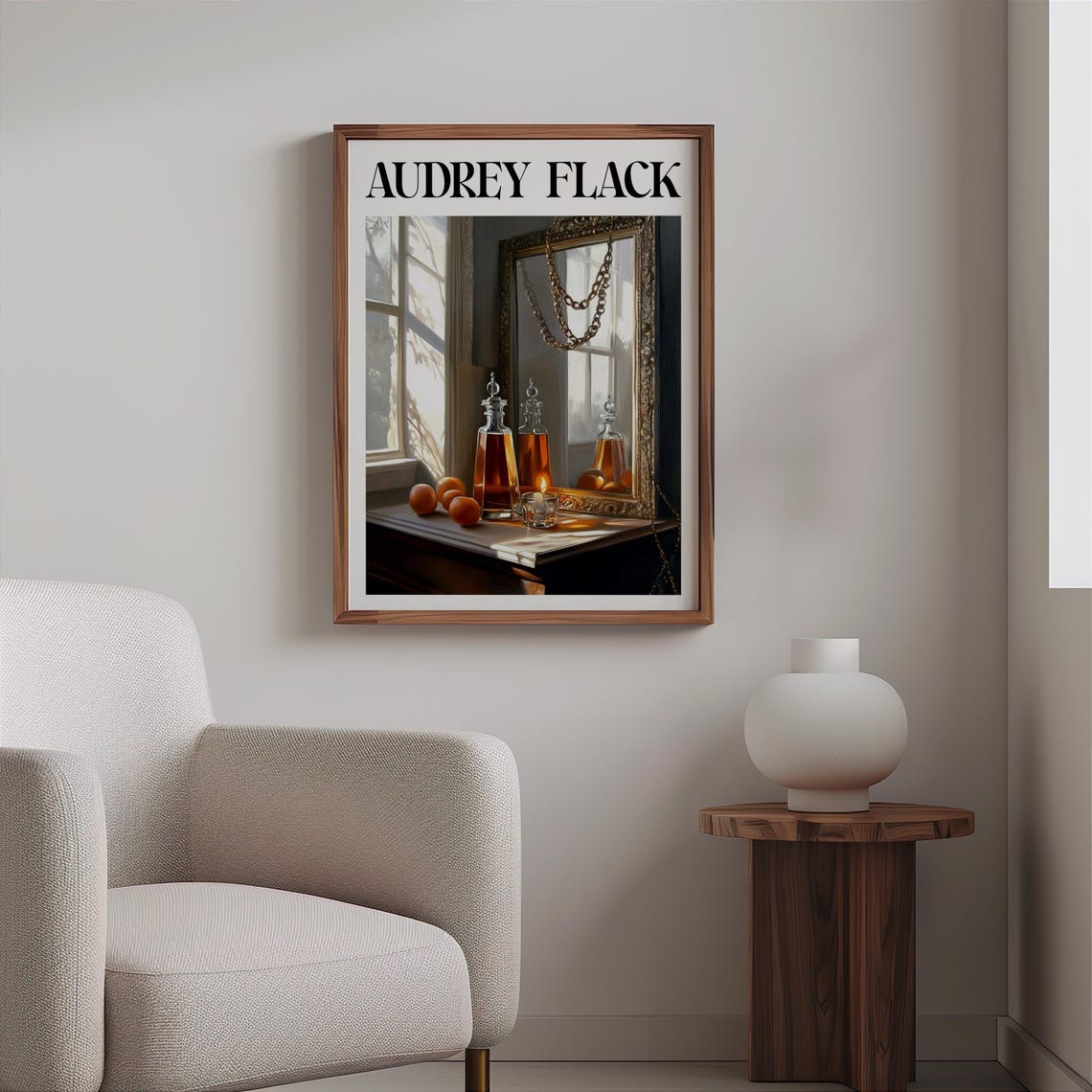 Audrey Flack Inspired Amber Decanters Windowsill Apricots Poster - Image 2