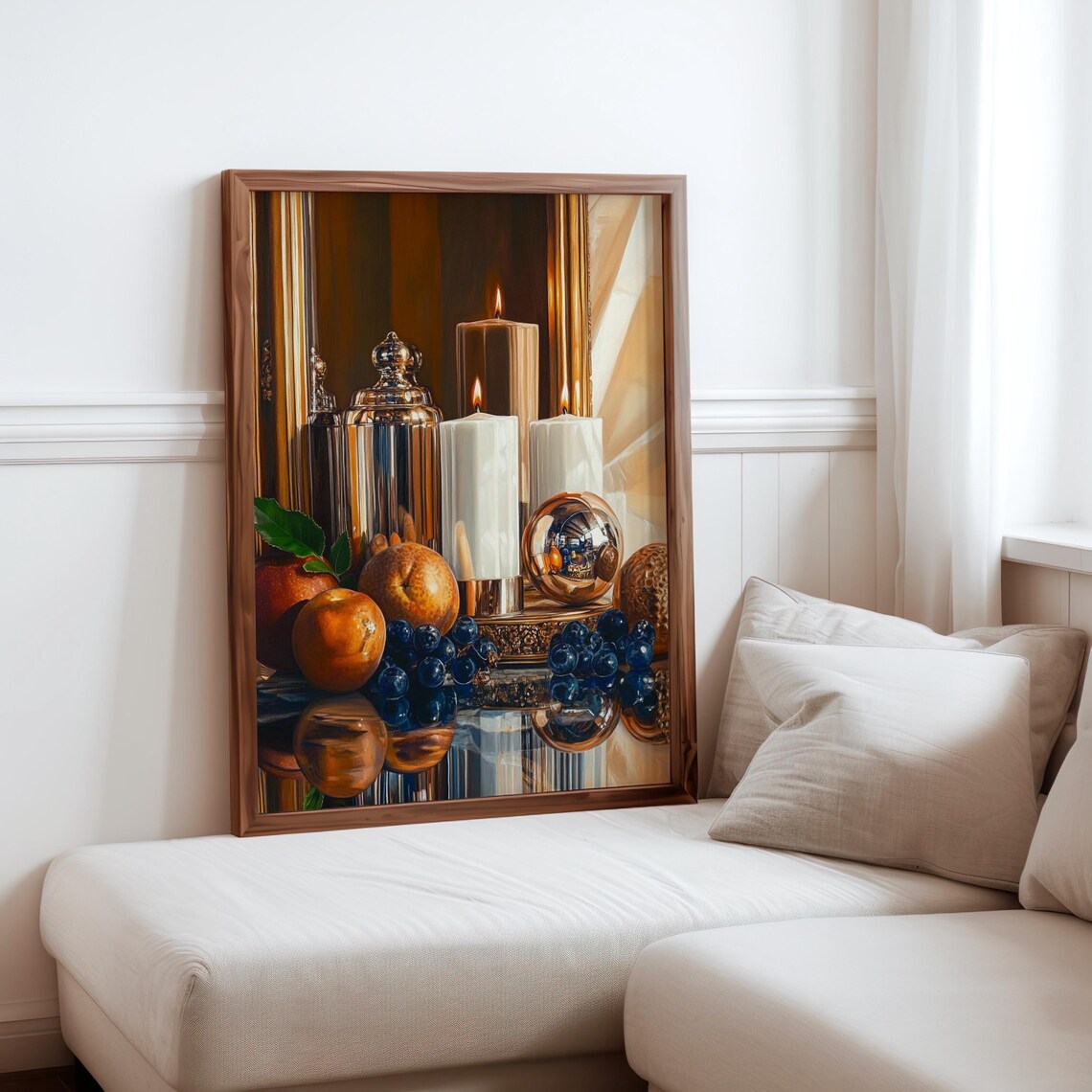 Golden Candles and Copper Spheres Classic Still Life Poster Art
