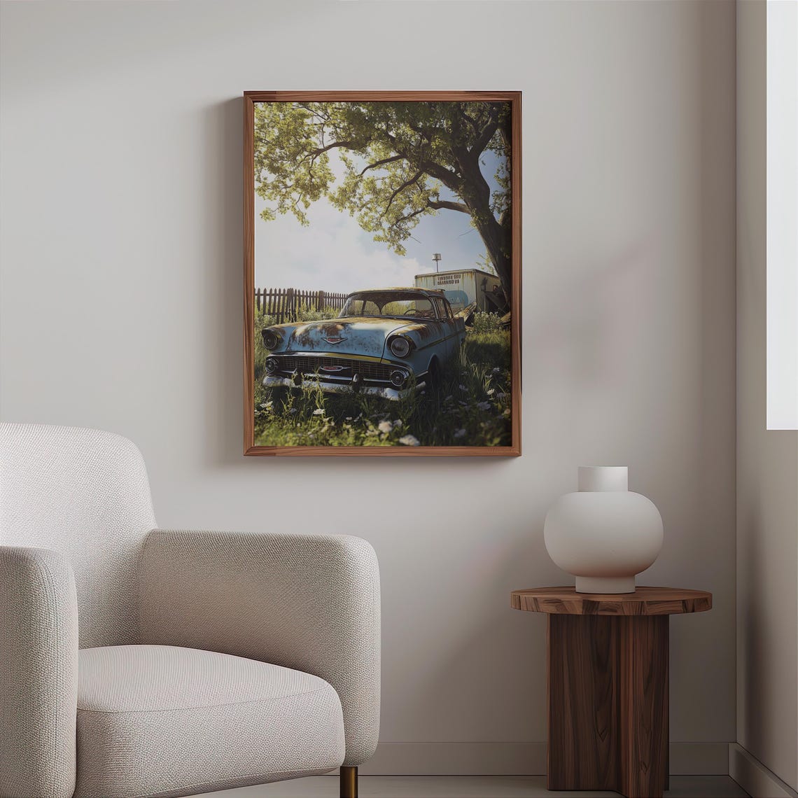John Salt Inspired Photorealistic Abandoned Car Art Poster Echoes Of The Past Vintage Americana Photorealistic Abandoned Car Print - Image 2