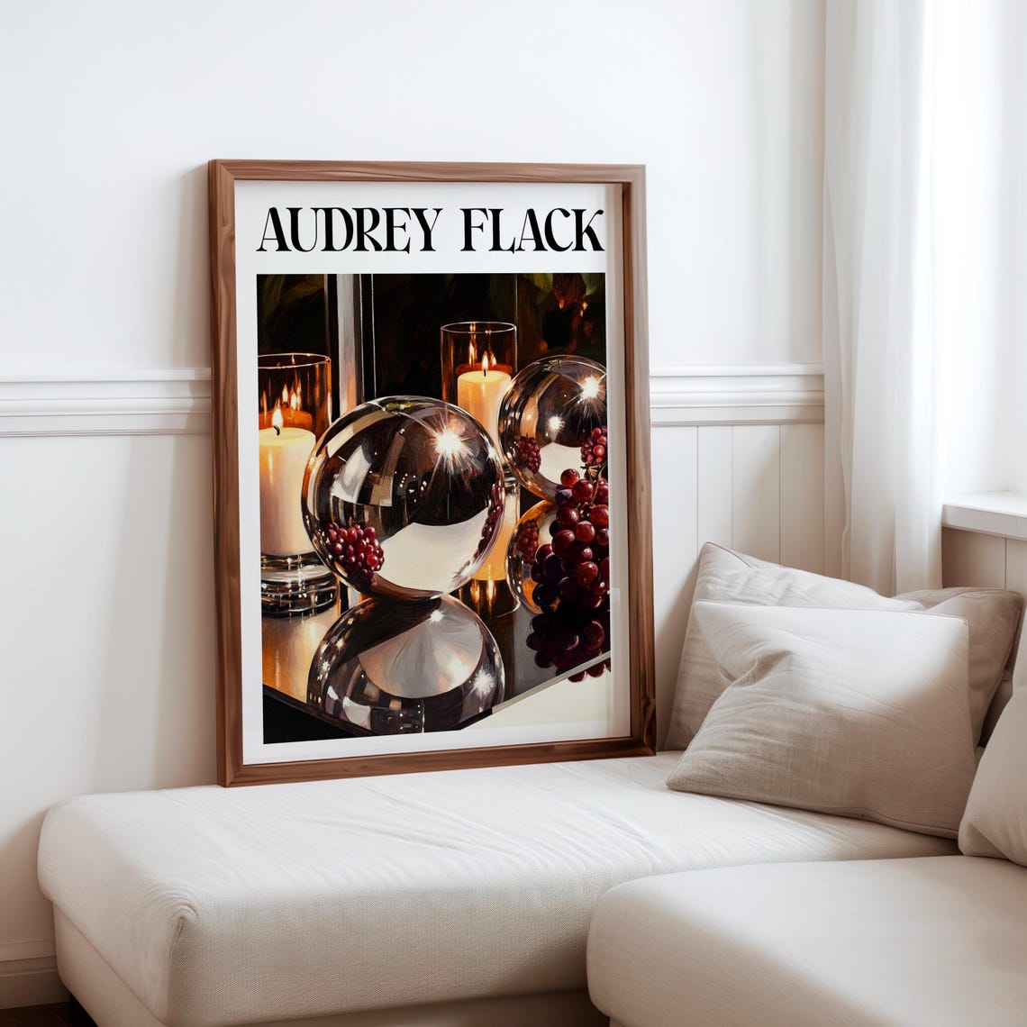 Audrey Flack Inspired Crystal Glass Spheres Candlelit Grapes Poster