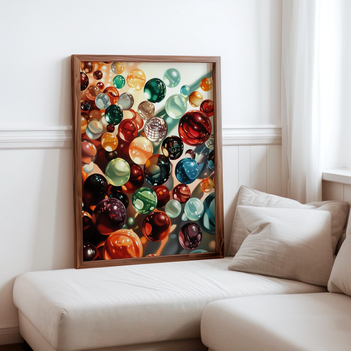 Floating Jewel Marbles Dark Background Glow Photorealism Poster