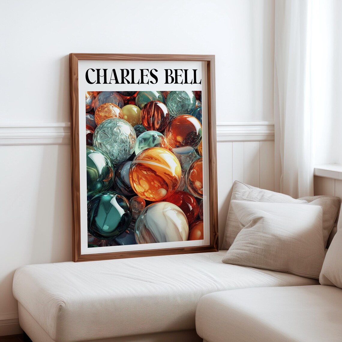 Charles Bell Giant Glossy Marbles Macro Teal Amber Photorealism Poster