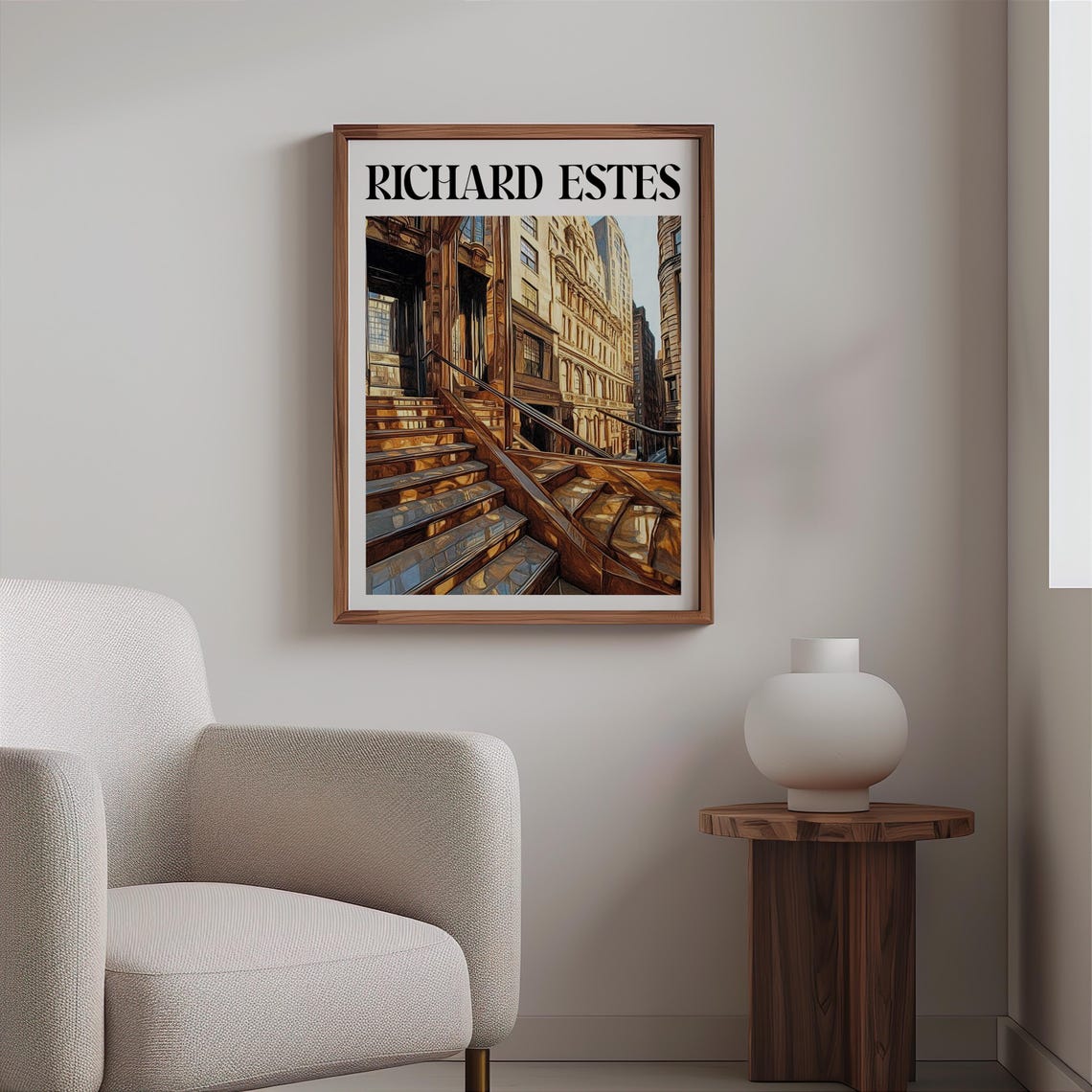Richard Estes Inspired Bronze Staircase Interior Reflection Print - Image 2