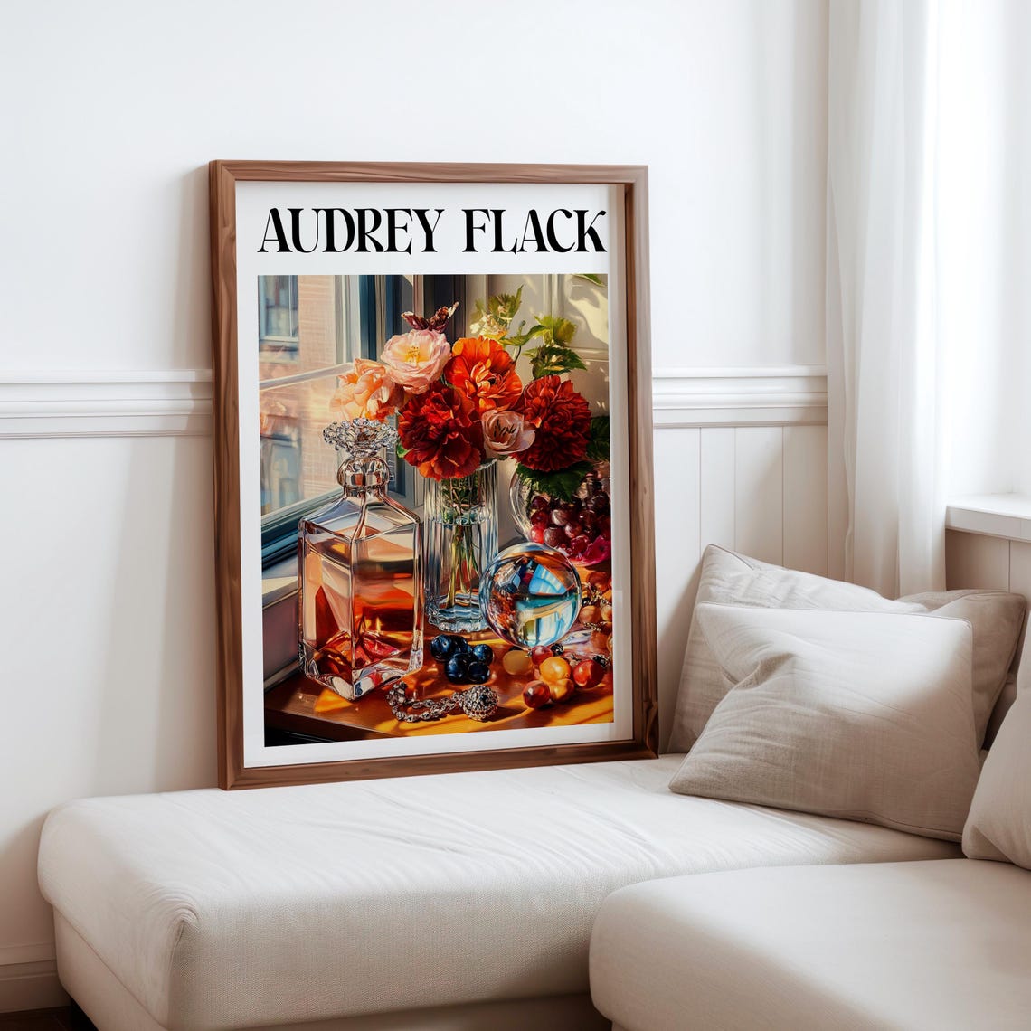 Audrey Flack Decanter Roses Window Globe Grapes Still Life Art Print