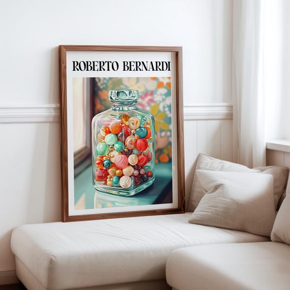 Roberto Bernardi Inspired Poster Colourful Candy Sweet Jar Still Life Wall Art Print Bernardi Inspired Print Modern Home Wall Decor
